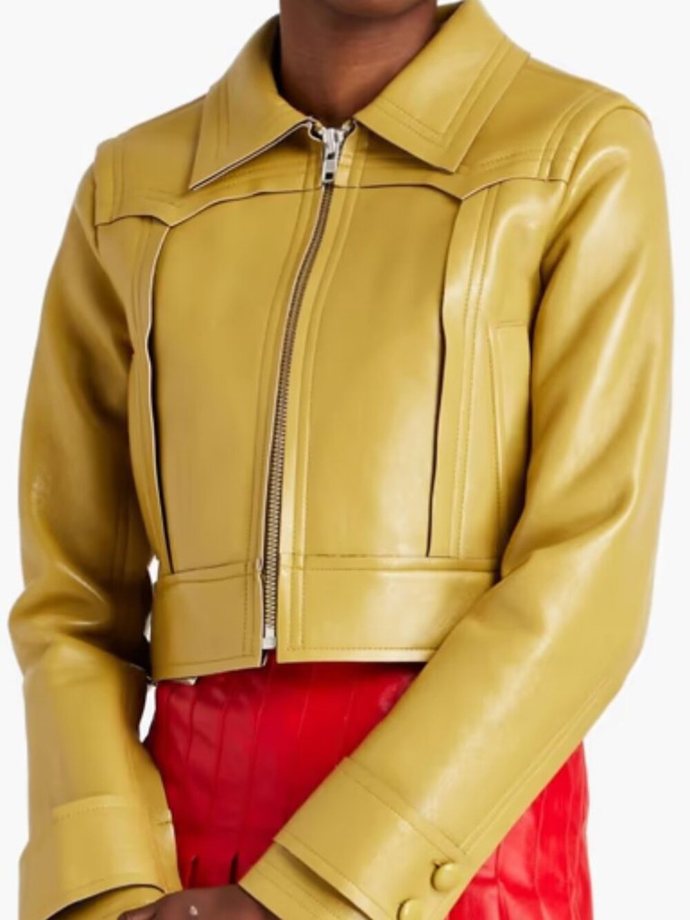 Stand Studio Quatro Cropped Vegan Leather Jacket Acid Yellow Size 38 6